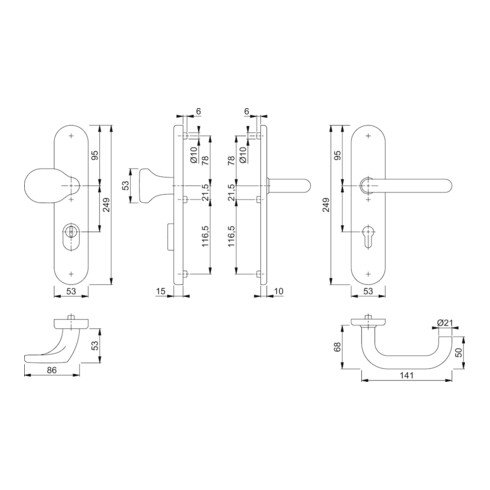 Hoppe Schutzgarnitur Paris E86G/3332ZA/3310/138Z VA F69 92mm 67-72mm