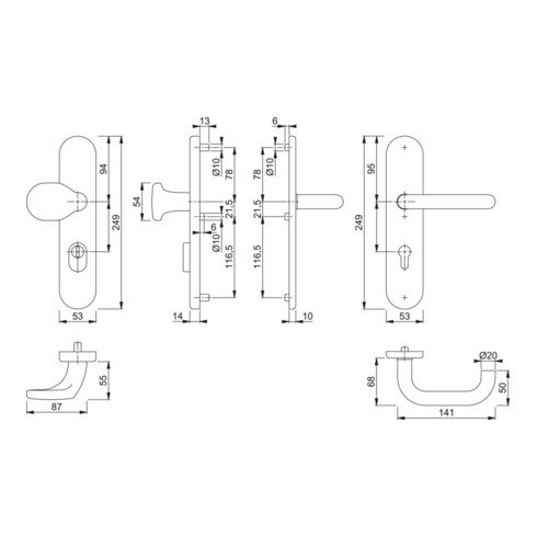 Hoppe Schutzgarnitur Paris E86G/3332ZA/3310/138Z VA F69 92mm 67-72mm
