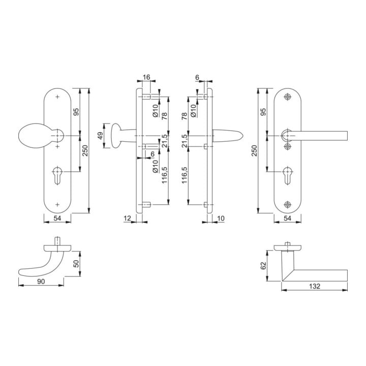 Hoppe Schutzgarnitur Stock.76G/3331/3410/1140 Alu.F1 72mm 42-47mm