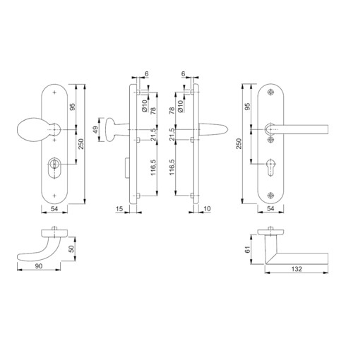 Hoppe Schutzgarnitur Stock.76G/3332ZA/3410/1140 Alu.