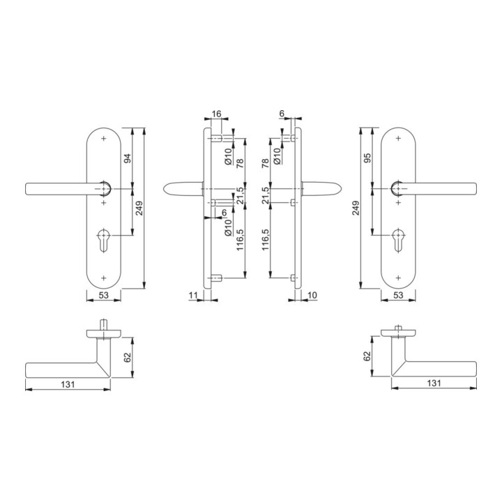 Hoppe Schutzgarnitur Stock.E1140Z/3331/3310 VA F69 72mm 42-47mm