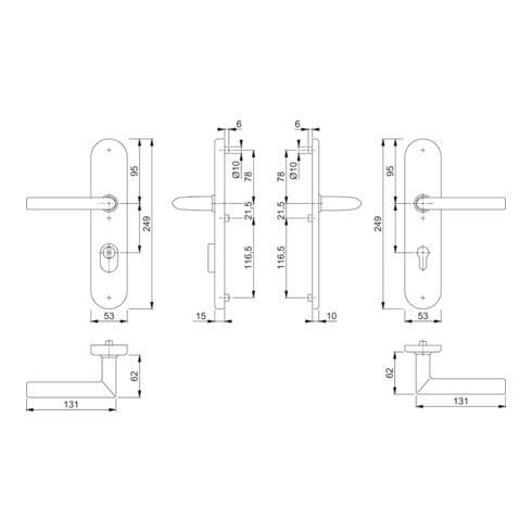 Hoppe Schutzgarnitur Stock.E1140Z/3332ZA/3310 VA F69 72mm 42-47mm