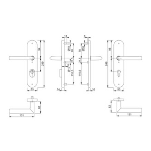 Hoppe Schutzgarnitur Stock.E1140Z/3332ZA/3310 VA F69 72mm 42-47mm