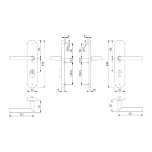Hoppe Schutzgarnitur Stock.E1140Z/3332ZA/3310 VA F69 72mm 42-47mm