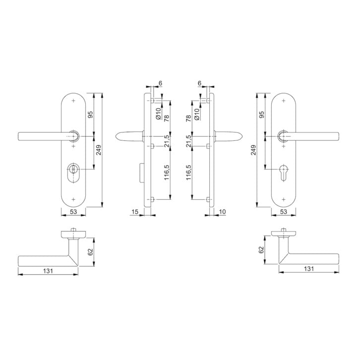Hoppe Schutzgarnitur Stock.E1140Z/3332ZA/3310 VA F69 92mm 67-72mm