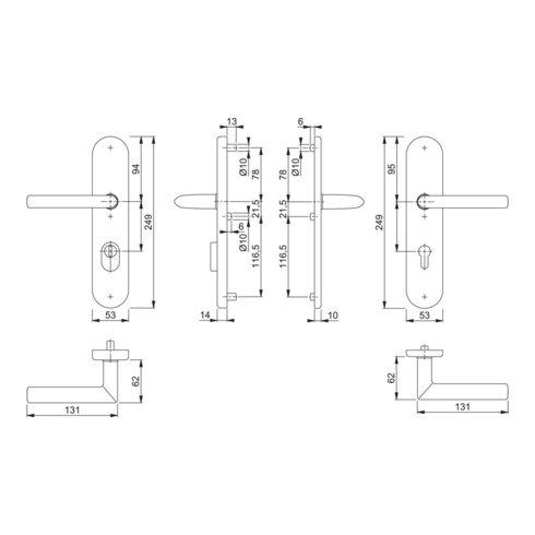 Hoppe Schutzgarnitur Stock.E1140Z/3332ZA/3310 VA F69 92mm 67-72mm