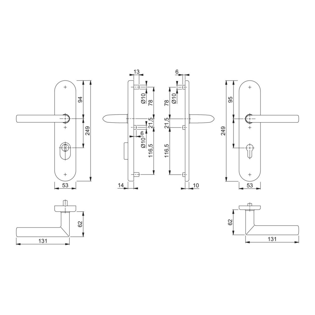 Hoppe Schutzgarnitur Stock.E1140Z/3332ZA/3310 VA F69 92mm 67-72mm