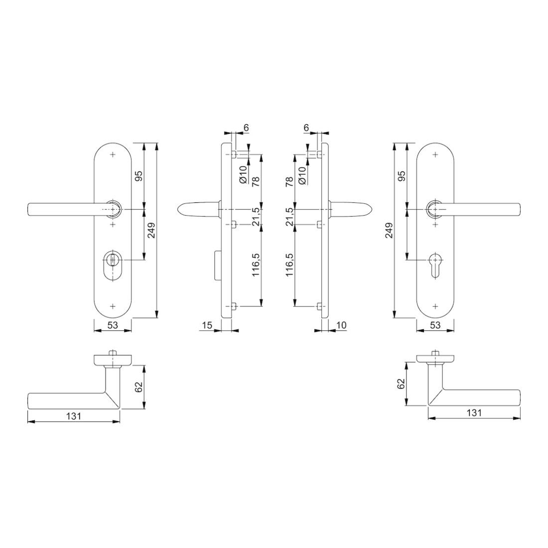 Hoppe Schutzgarnitur Stock.E1140Z/3332ZA/3310 VA F69 92mm 67-72mm