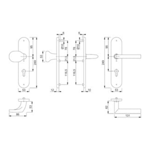 Hoppe  Schutzgarnitur Stock.E86G/3331/3310/1140Z VA F69 72mm 42-47mm