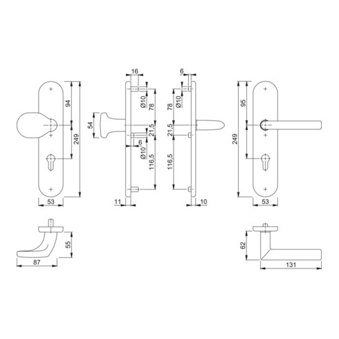 Hoppe Schutzgarnitur Stock.E86G/3331/3310/1140Z VA F69 92mm 67-72mm