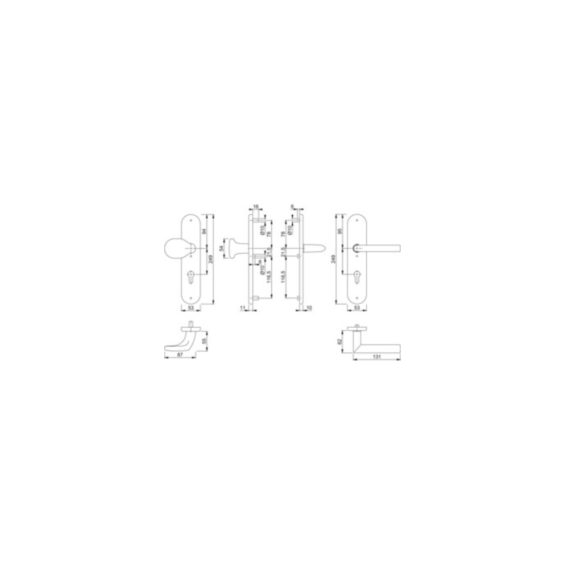 Hoppe Schutzgarnitur Stock.E86G/3331/3310/1140Z VA F69 92mm 67-72mm