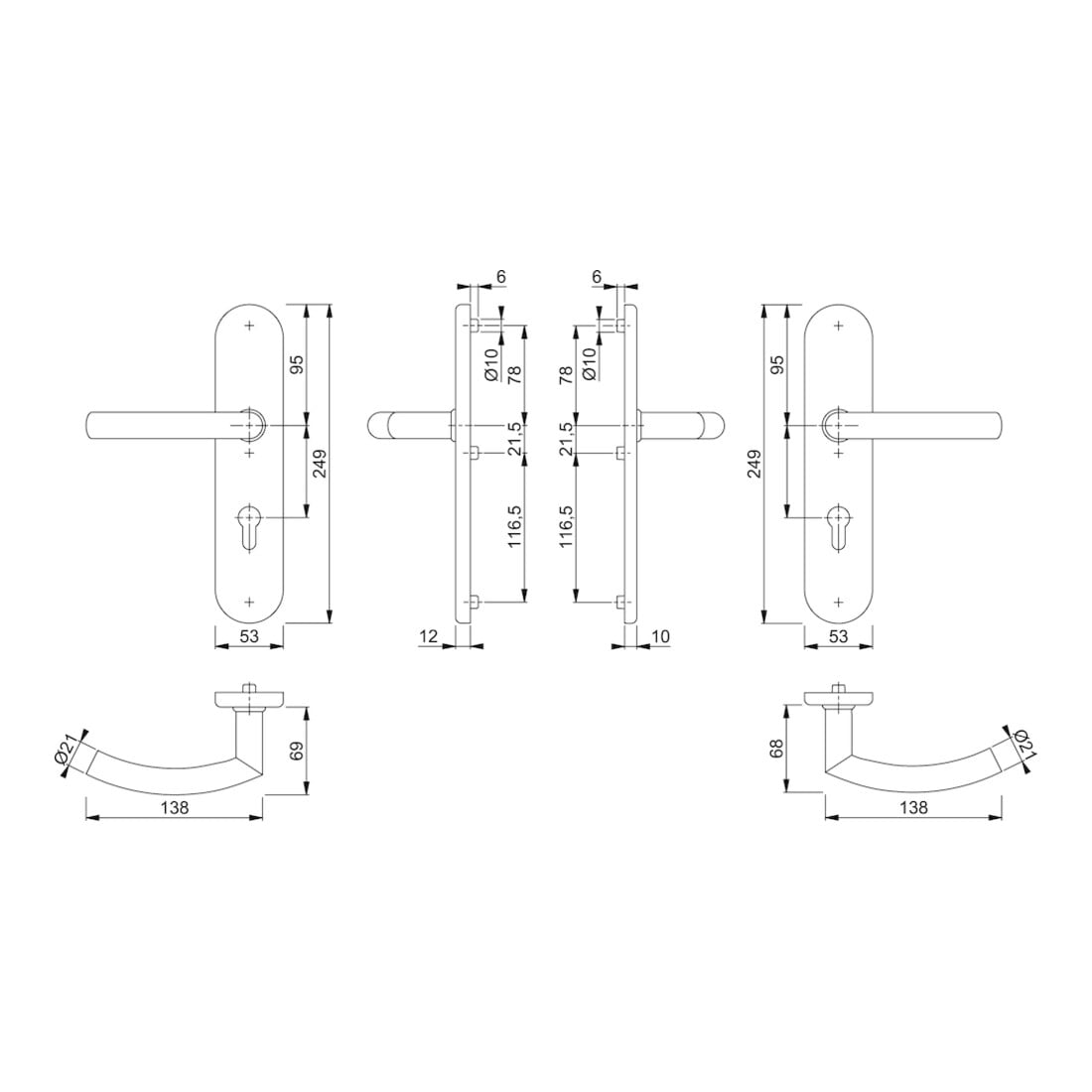 Hoppe Schutzgarnitur Tro.E1430Z/3331/3310 VA F69 72mm 42-47mm