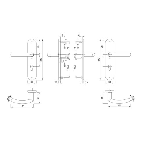 Hoppe Schutzgarnitur Tro.E1430Z/3331/3310 VA F69 72mm 42-47mm