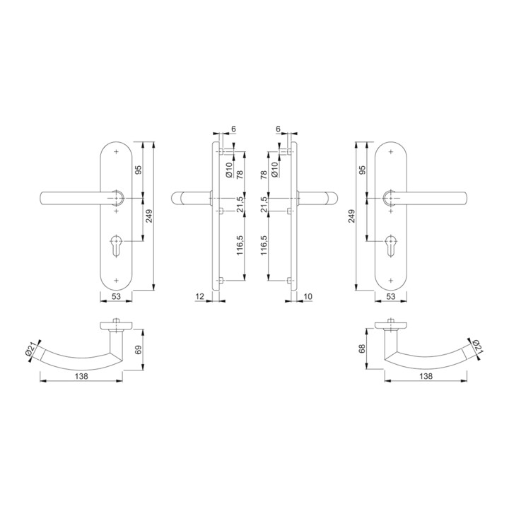 Hoppe Schutzgarnitur Tro.E1430Z/3331/3310 VA F69 92mm 67-72mm