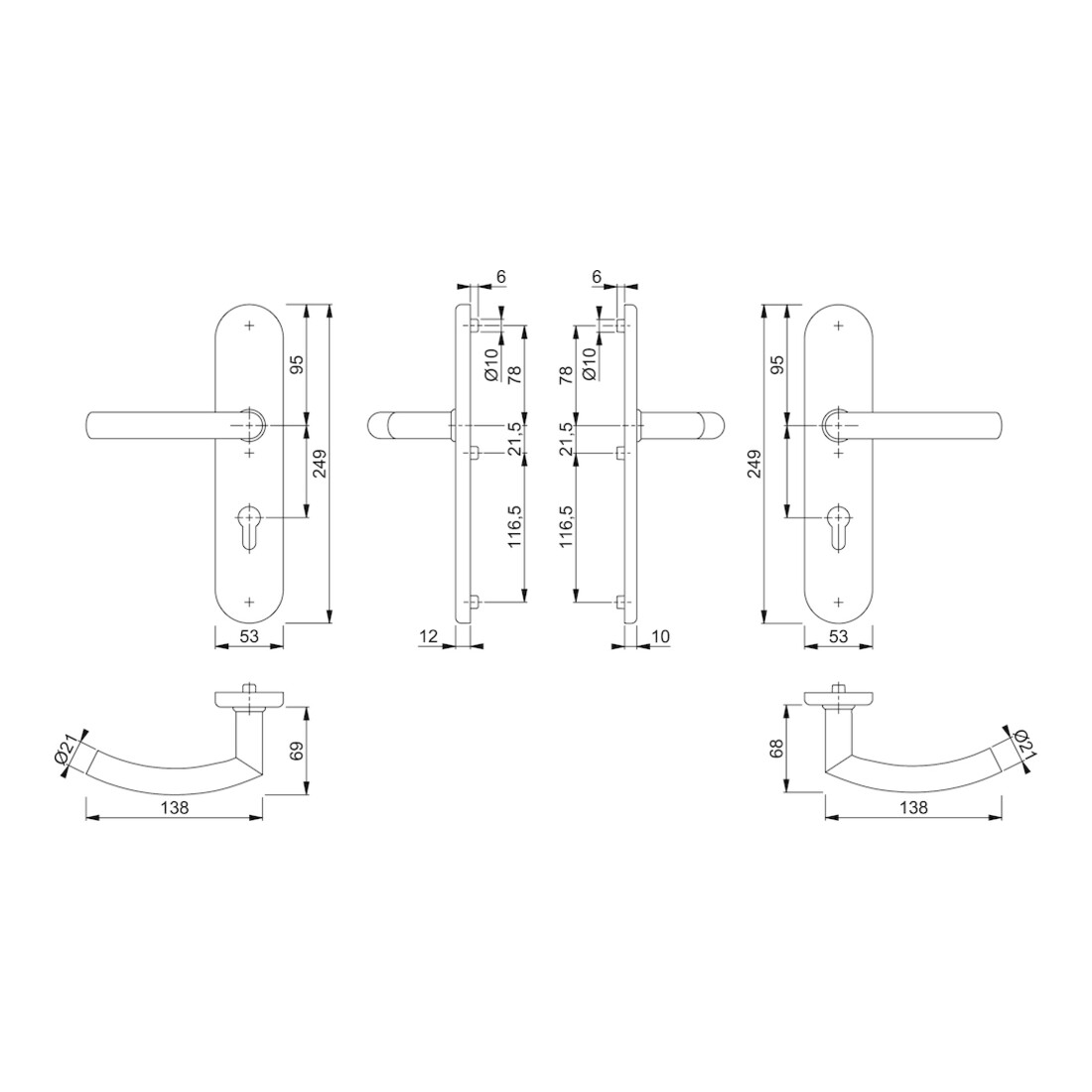 Hoppe Schutzgarnitur Tro.E1430Z/3331/3310 VA F69 92mm 67-72mm