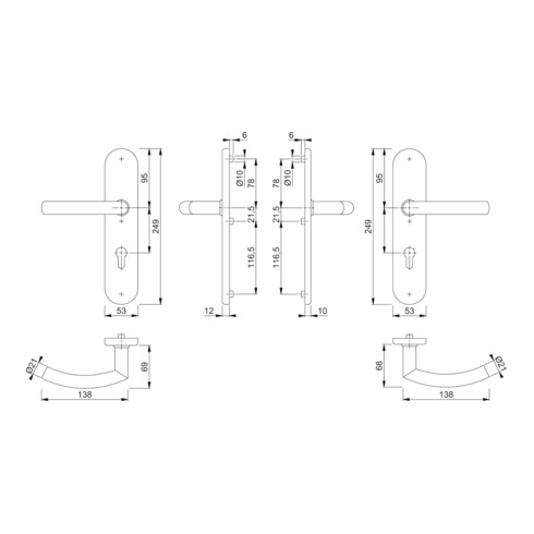 Hoppe Schutzgarnitur Tro.E1430Z/3331/3310 VA F69 92mm 67-72mm