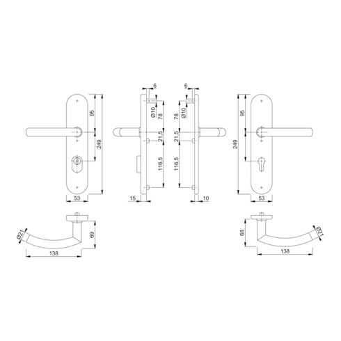 Hoppe Schutzgarnitur Tro.E1430Z/3332ZA/3310 VA F69 72mm 42-47mm