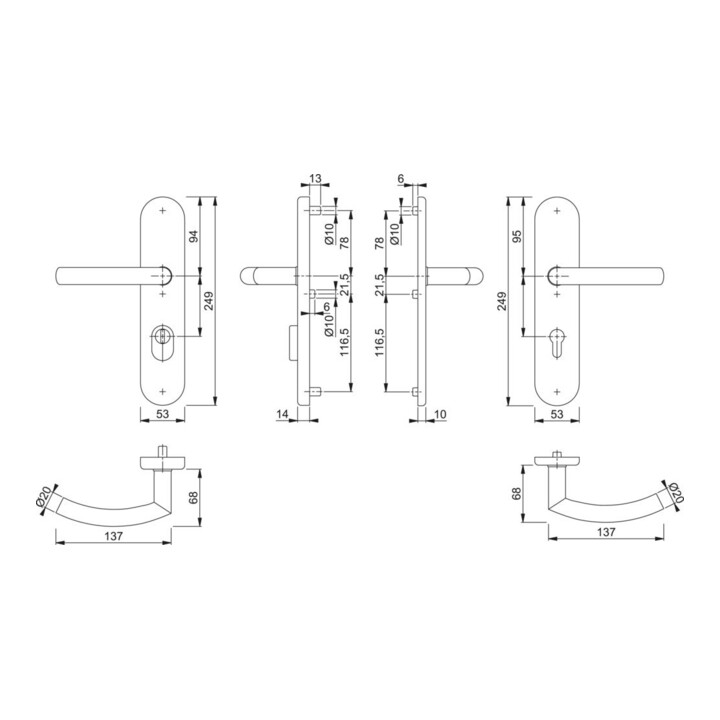 Hoppe Schutzgarnitur Tro.E1430Z/3332ZA/3310 VA F69 72mm 42-47mm