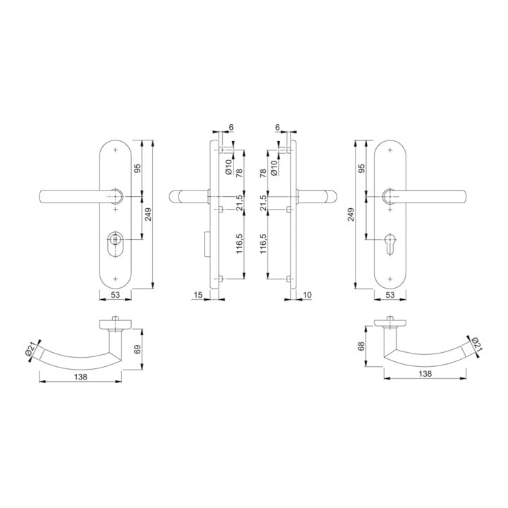 Hoppe Schutzgarnitur Tro.E1430Z/3332ZA/3310 VA F69 92mm 67-72mm