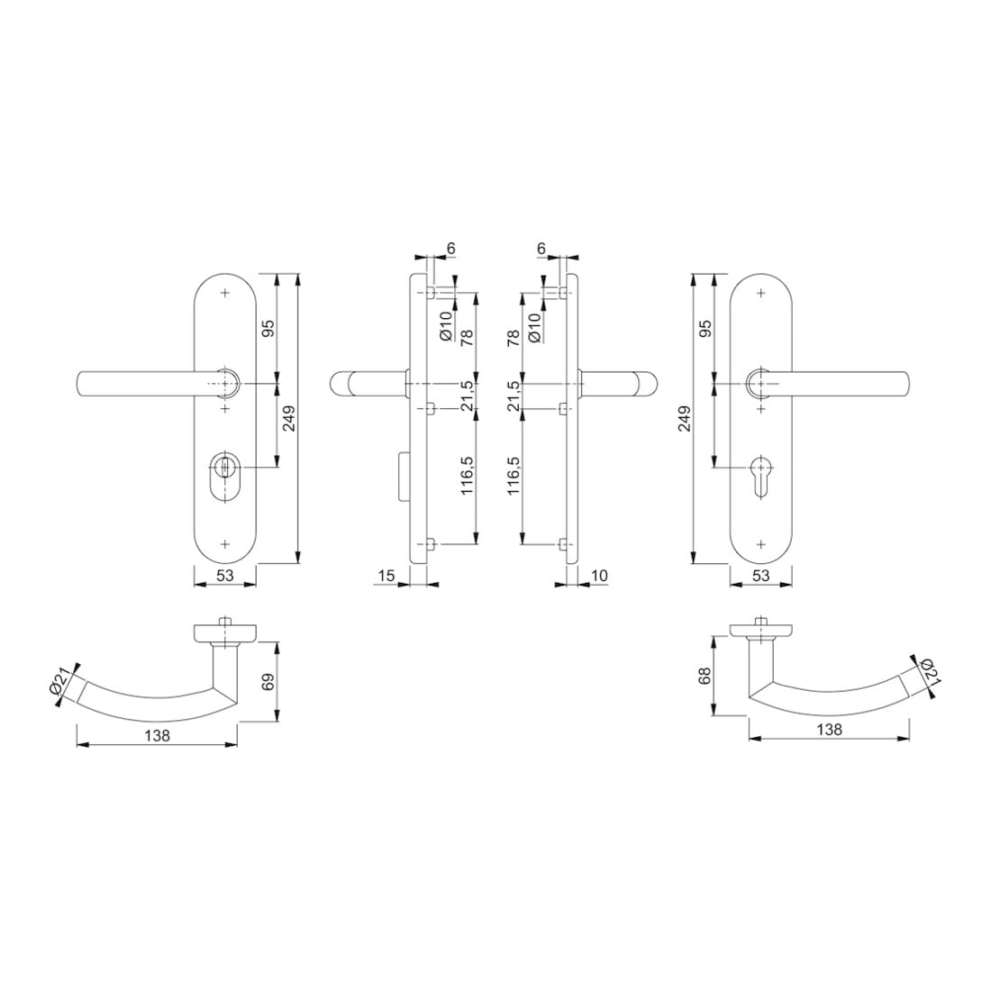 Hoppe Schutzgarnitur Tro.E1430Z/3332ZA/3310 VA F69 92mm 67-72mm