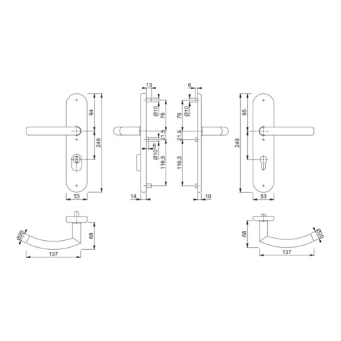 Hoppe Schutzgarnitur Tro.E1430Z/3332ZA/3310 VA F69 92mm 67-72mm