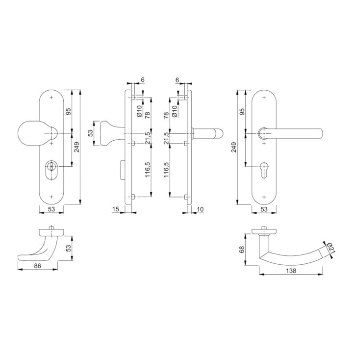 Hoppe Schutzgarnitur Tro.E86G/3332ZA/3310/1430Z VA F69 92mm 67-72mm