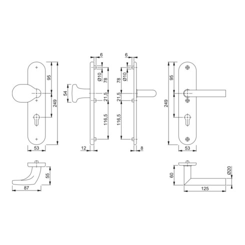 Hoppe Schutzgarnitur Utrecht E86G/3331A/3440/1444Z VA F69 72mm 37-42mm