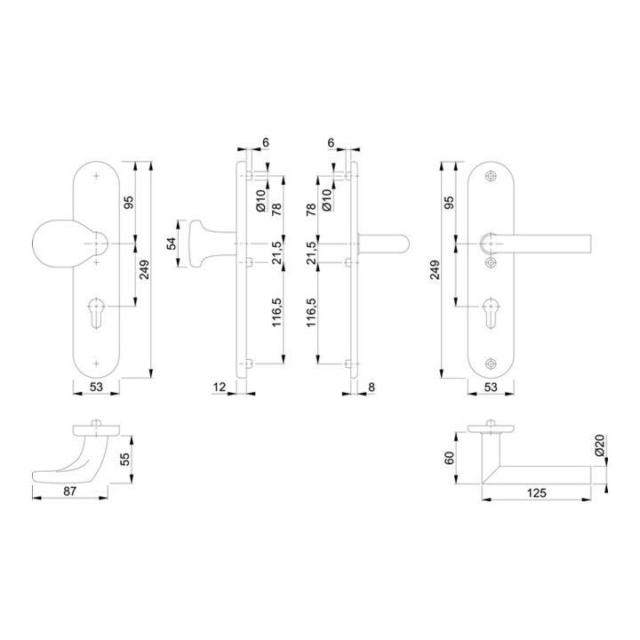Hoppe Schutzgarnitur Utrecht E86G/3331A/3440/1444Z VA F69 72mm 42-47mm