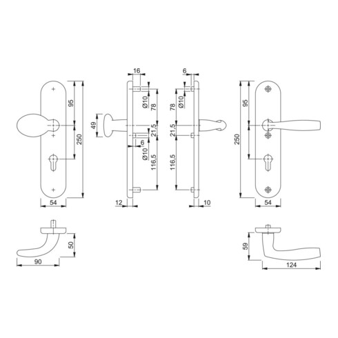 Hoppe Schutzgarnitur Vit.76G/3331/3410/1515 Alu.F1 72mm 42-47mm