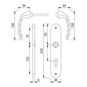 Hoppe set d'assiettes longues Tôkyô 1710/273P aluminium. F1 PZ 72mm DIN L/R-5