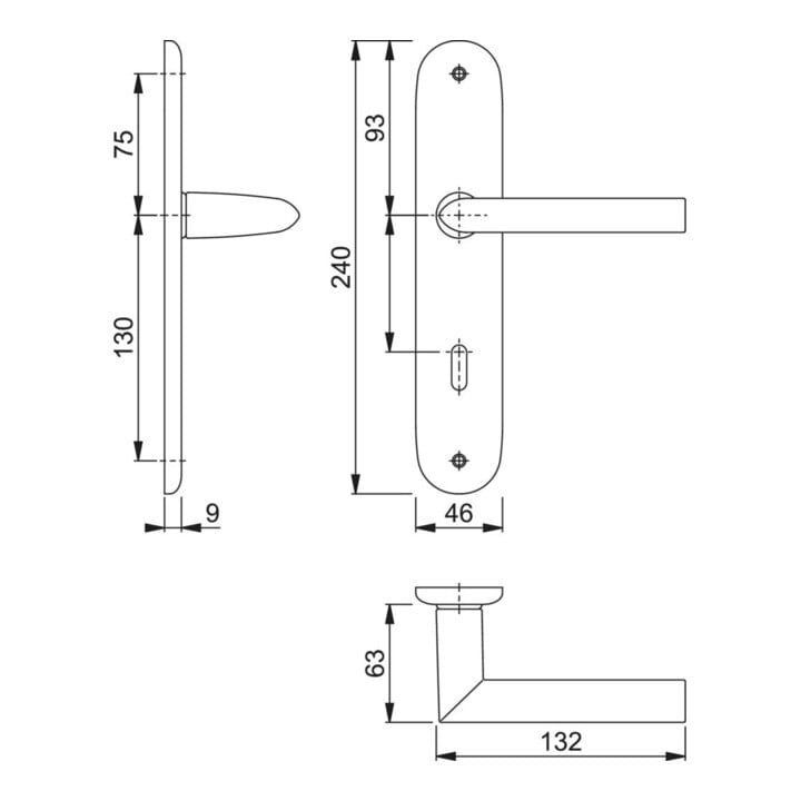 Hoppe set de plaques longues Stock.1140/273P Alu.F1 OB 72mm DIN L/R