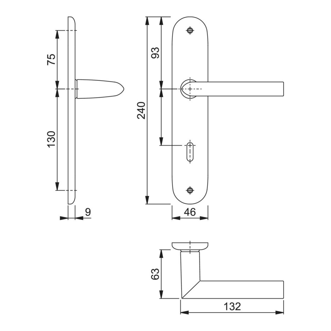 Hoppe set de plaques longues Stock.1140/273P Alu.F1 OB 72mm DIN L/R