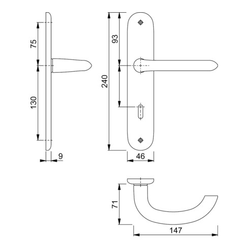 Hoppe set de plat long Mar.1138/273P Alu.F1 OB 72mm DIN L/R