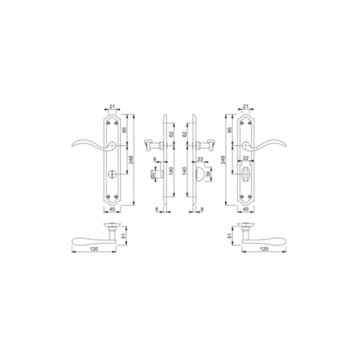 Hoppe set de plateaux longs Almeria M166SN/2700 MS F71 Bad SK/OL 78mm DIN L