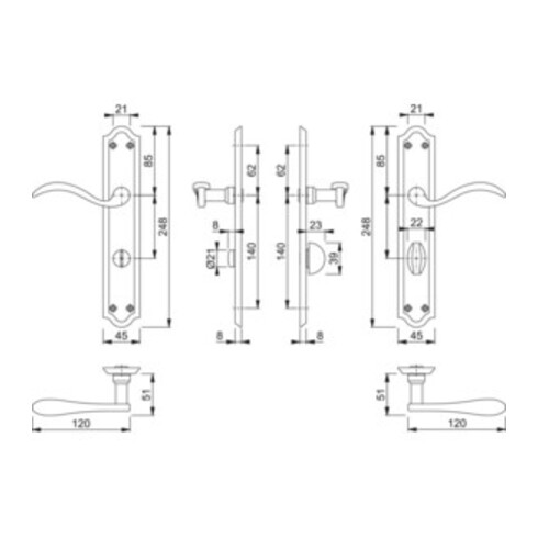 Hoppe set de plateaux longs Almeria M166SN/2700 MS F71 Bad SK/OL 78mm DIN L