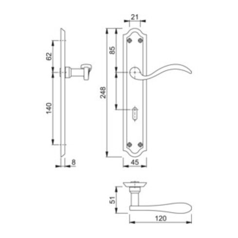 Hoppe set de plateaux longs Almeria M166SN/2700 MS F71 OB 72mm DIN L/R