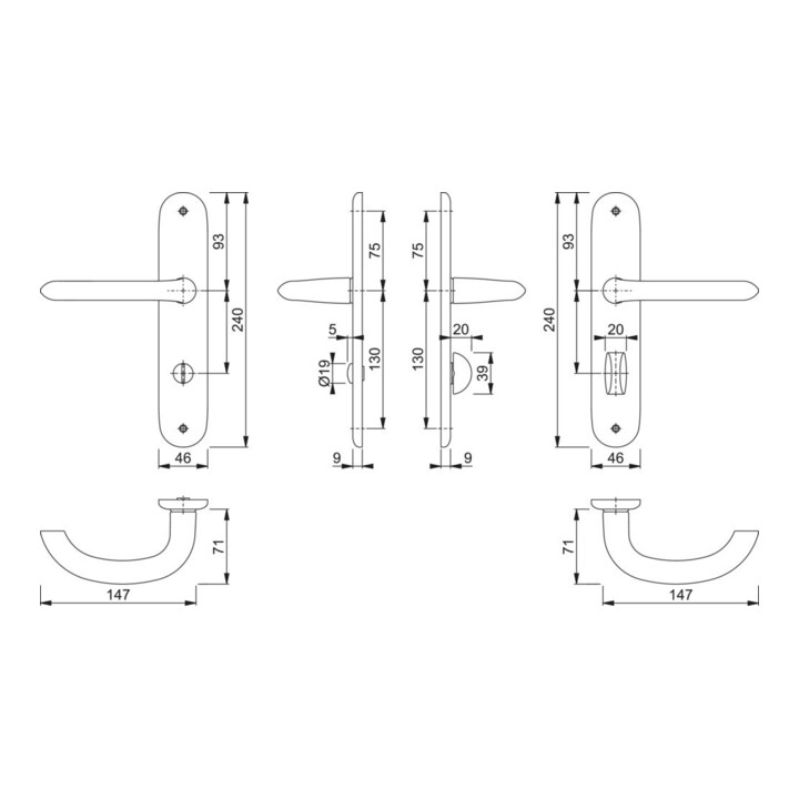 Hoppe set de plateaux longs Mar.1138/273P Alu.F1 bain SK/OL 78mm DIN L/R