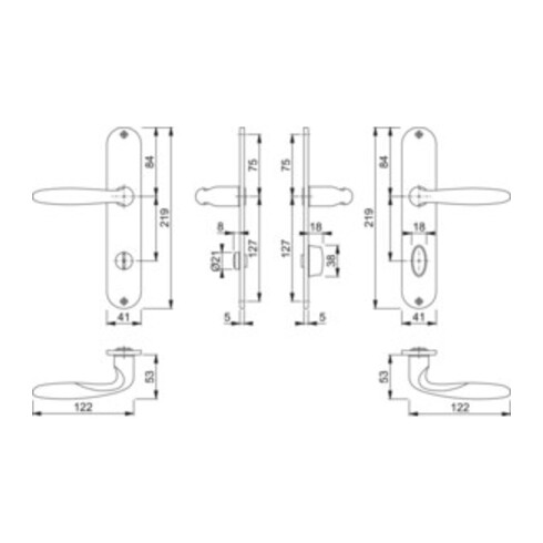 Hoppe set de plateaux longs Verona M151/302 MS F71 Bad SK/OL 78mm DIN L/R