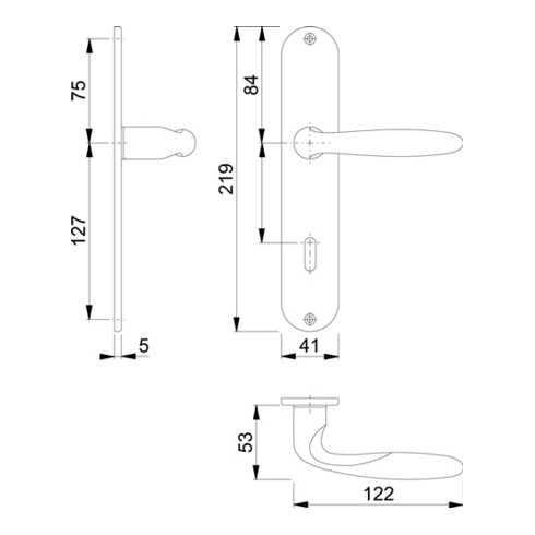 Hoppe set de platines longues Verona M151/302 MS F98-R OB 72mm DIN L/R