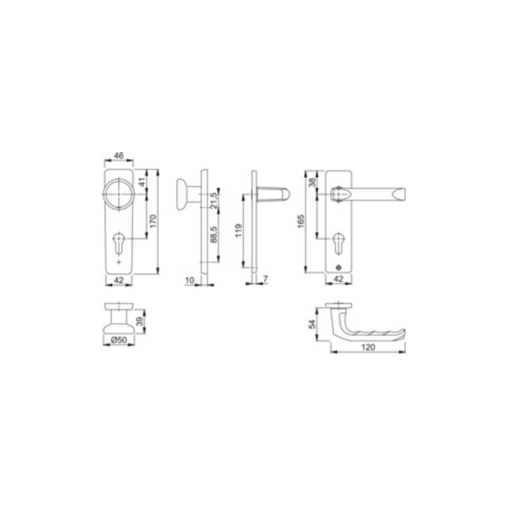 Hoppe short shield set London 54/227K/202KP/AP/113 Alu.F2 PZ Wechselgrt.
