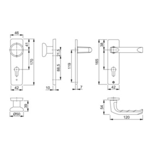 Hoppe Garniture à plaque courte London Aluminium