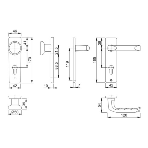 Ensemble interchangeable de plaques courtes Hoppe Londres Aluminium