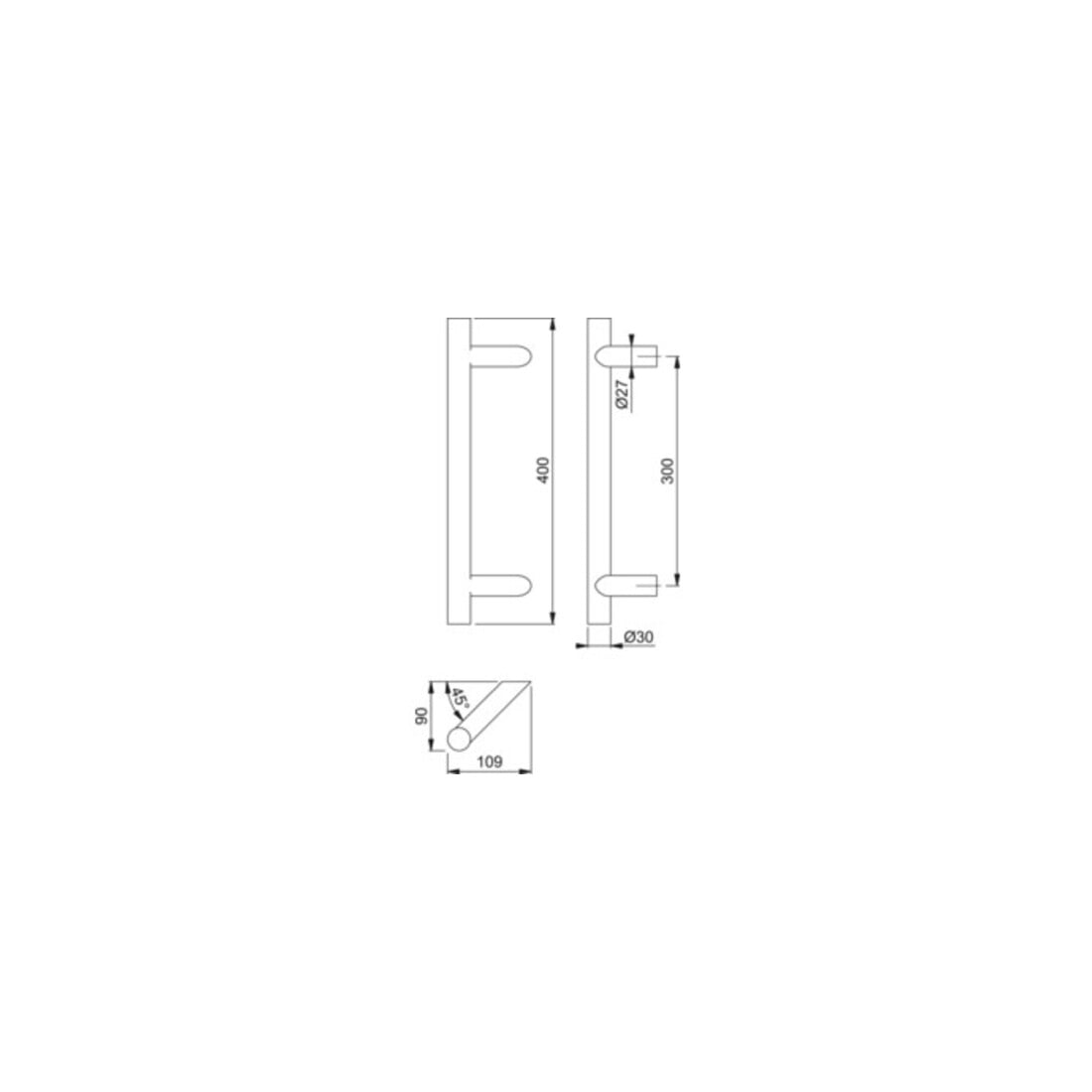 Hoppe Stangengriff E5012 VA Farb-Nr. F69 A. 300mm L.400mm schräg