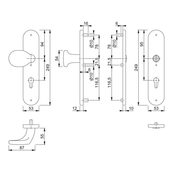 HOPPE WE-Grt(Kn/o.Griff) E86G/3331/3310 ES1 (SK2) Edelstahl ,F69