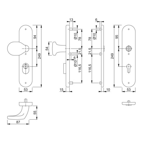 HOPPE WE-Grt(Kn/o.Griff) E86G/3332ZA/3310 ES1(SK2) Edelstahl ,F69