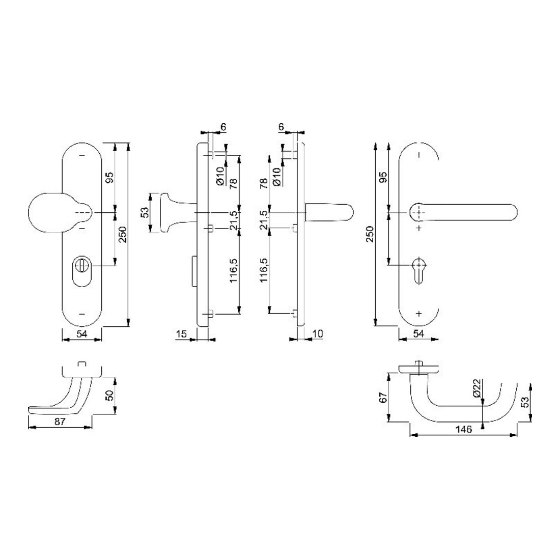 HOPPE WET-Schutz-Drückergarnitur Langschild,PZ,8/72 Paris86G/3332ZA/3310/138L F1,TS