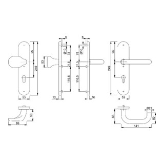 HOPPE WET-Schutz-Wechselgarnitur Langschild,PZ,8/72 Paris E86G/3331/3310/138Z F69,TS
