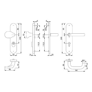 HOPPE WET-Schutz-Wechselgarnitur PZ /72,Paris E86G/3332ZA/3310/138Z Edelstahl matt