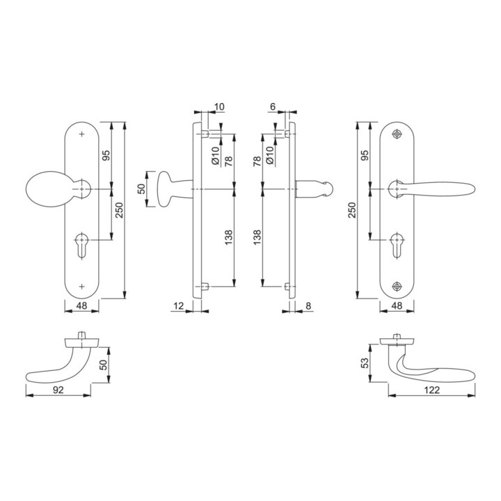 HOPPE WET-SI Ensemble de garniture interchangeable, PZ long, 8/72 Pisa M76G/361A/360/151 F49-R
