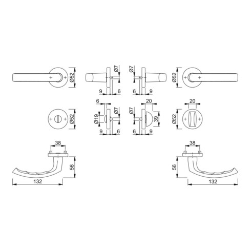 HOPPE ZT-Drückergarnitur m.Ros.,rund,Luxembourg 199/42KV/42KVS,VK8,WC/S Stahlfarbig